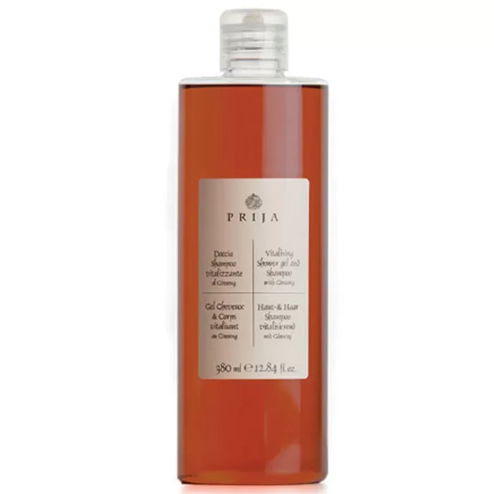 FLACONE 380 ML DOCCIA SHAMPOO VITALIZZANTE AL GINSENG CRT. DA 18 PZ LINEA PRIJA - immagine 1