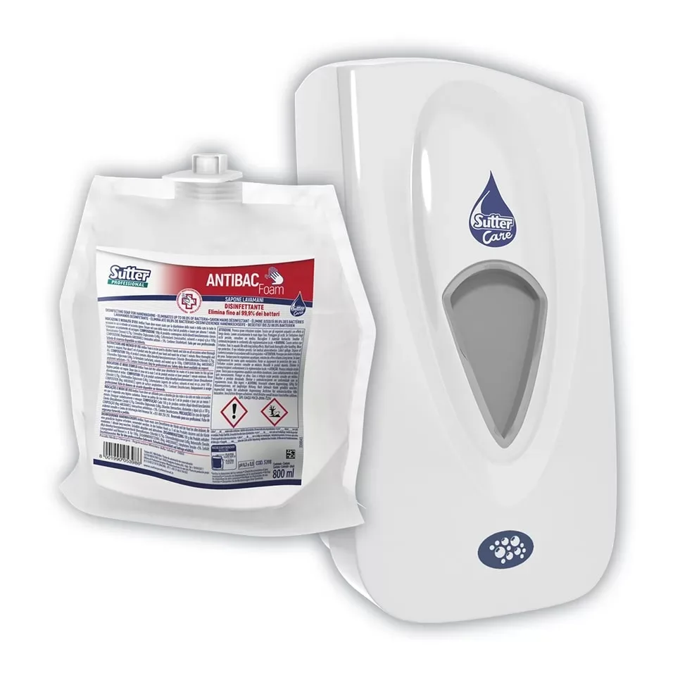 SAPONE DISINFETTANTE ANTIBAC FOAM ECOLABEL CRT. DA 6 PZ DA 800 ML SUTTER - immagine 1